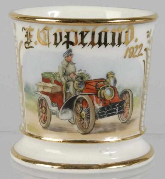 Appraisal: Man Driving Car Shaving Mug Description Marked F Copeland on