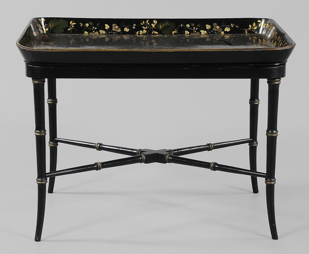 Appraisal: Gilt and Paint-Decorated Lacquered Tray on Stand British th century