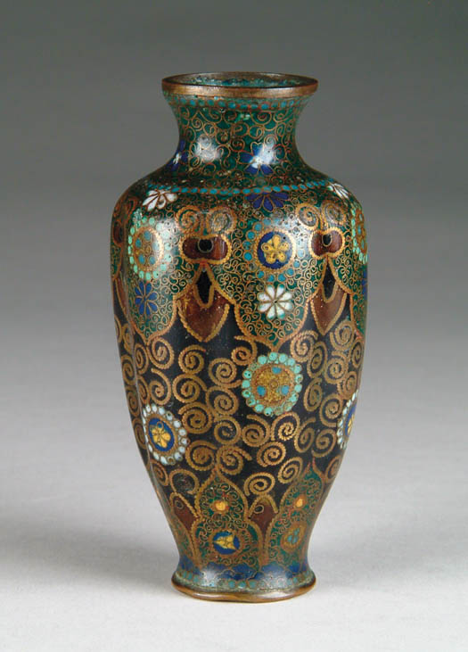 Appraisal: ANTIQUE CLOISONN VASE Small vase has panel like sides with