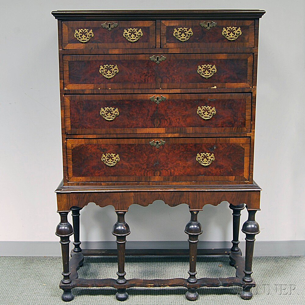 Appraisal: William Mary-style Walnut-veneered Chest on Stand late th century with