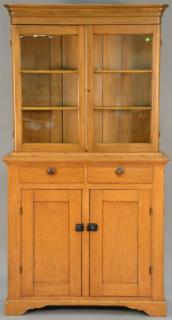 Appraisal: Primitive two part cabinet th century ht wd dp Primitive