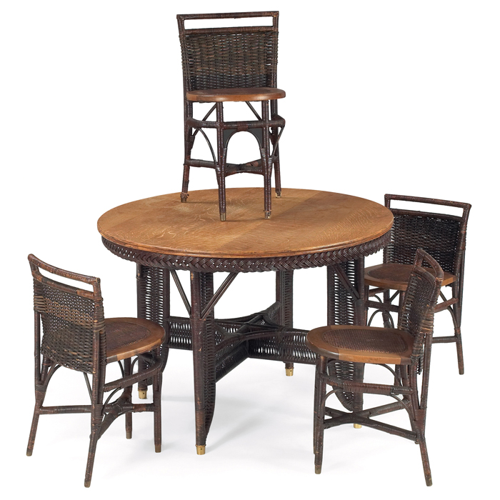 Appraisal: Heywood Wakefield game set table and four chairs chairs with