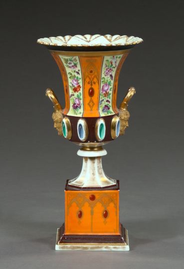 Appraisal: Fine Paris Porcelain Paneled Two-Handled Garniture Vase-On-Pedestal second quarter th