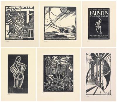 Appraisal: Six WPA style woodblock prints modern copies after original works