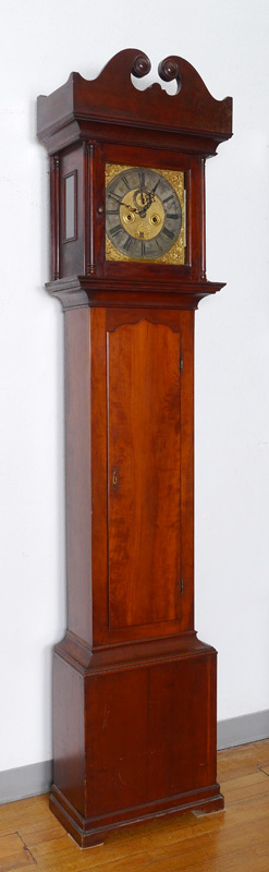 Appraisal: MAHOGANY TALL CASE CLOCK Mahogany case bonnet with broken arch