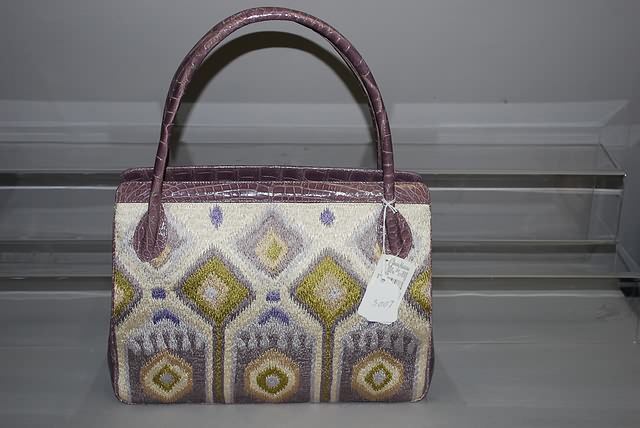 Appraisal: Judith Lieber purple alligator trim and multicolor design handbag with