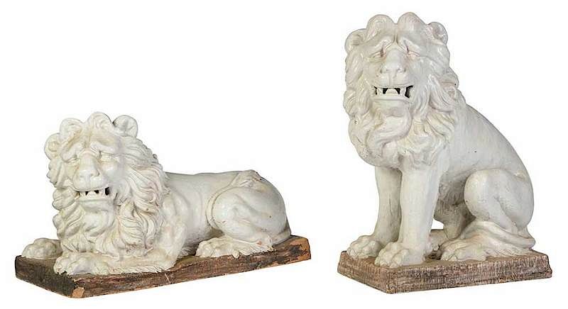 Appraisal: Two Italian Renaissance Style Majolica Lions th century recumbent example