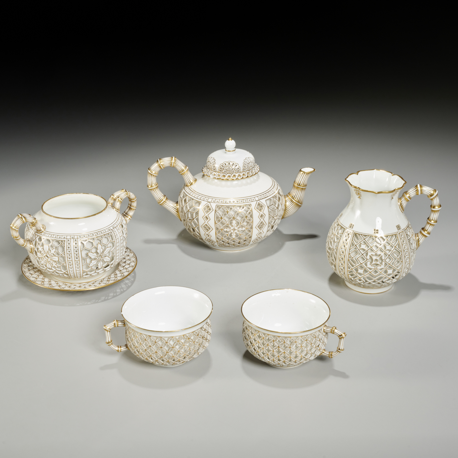 Appraisal: RARE SEVRES PIECE RETICULATED TEA SET Dated parcel gilt white