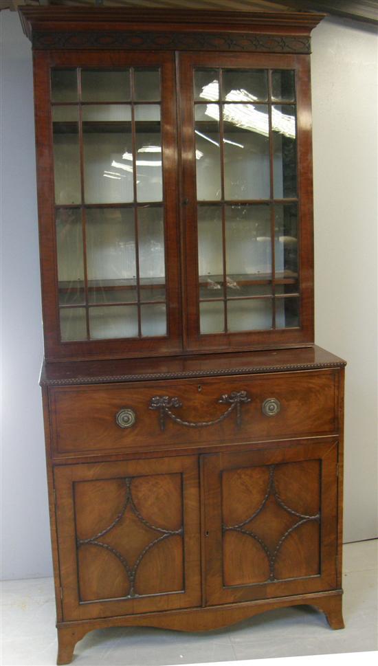 Appraisal: Early th century mahogany and ebony strung secretaire bookcase with