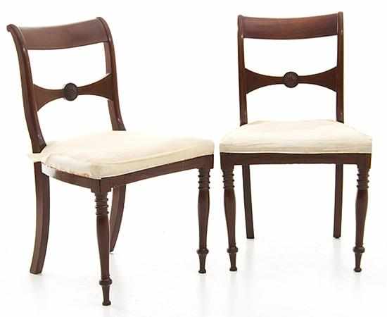 Appraisal: Pair Classical inlaid mahogany side chairs circa shaped reverse sweeping