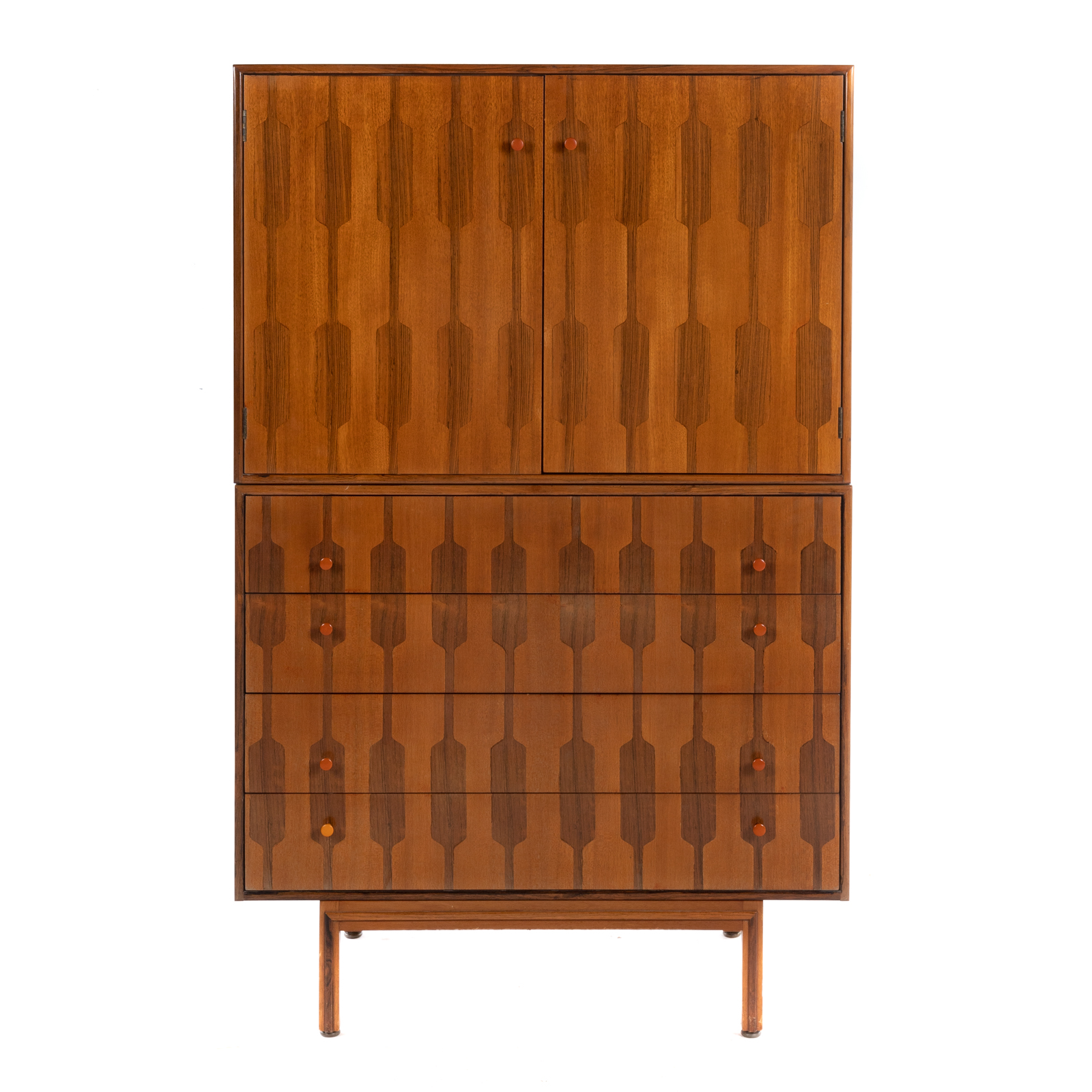 Appraisal: ROMWEBER MID-CENTURY ROSEWOOD GENTLEMAN'S CHEST Mid- th century two- piece