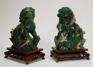 Appraisal: PR Chinese Carved Jadeite Foo Dog Statues CHINA TH CENTURY