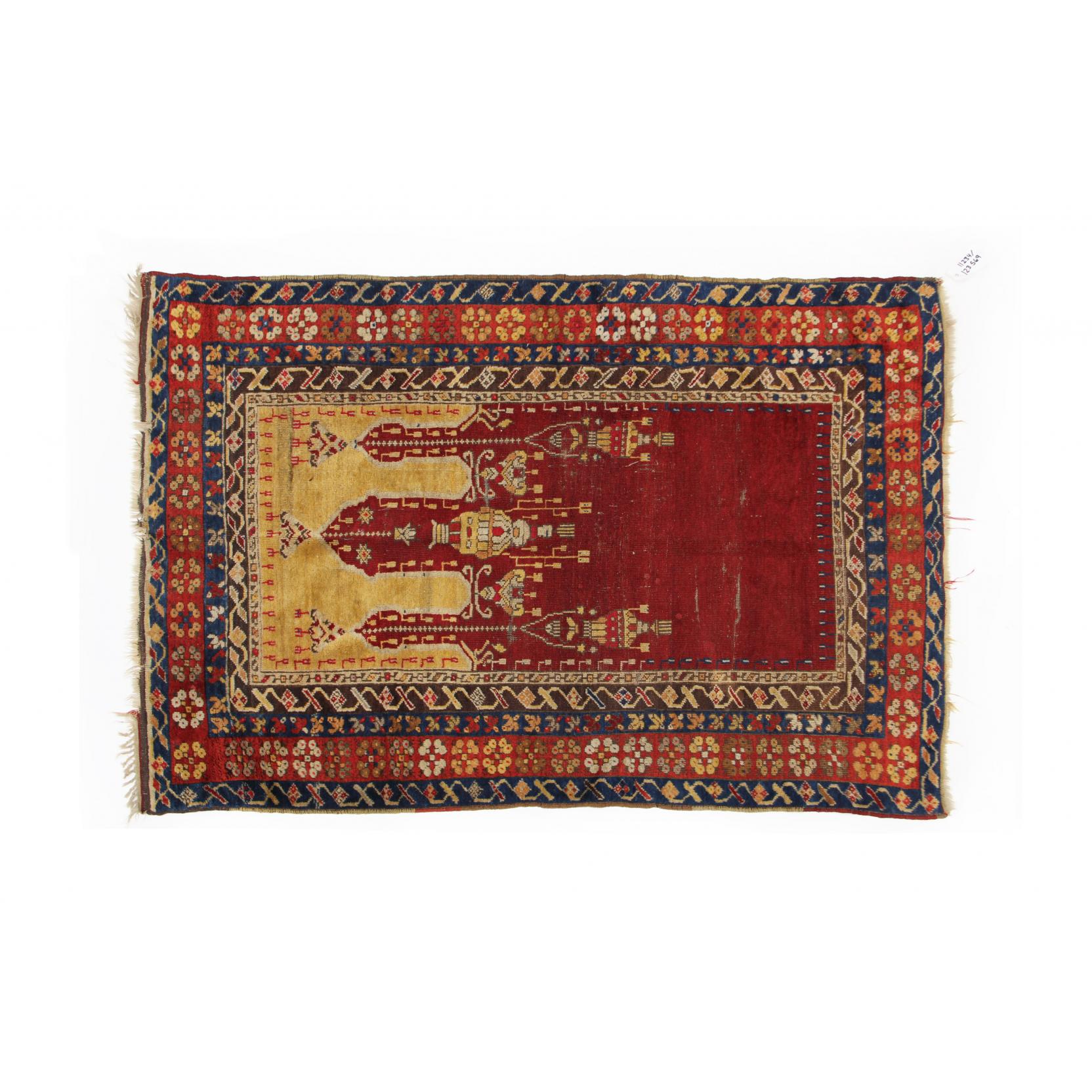 Appraisal: Anatolian Prayer Rug circa s wool foundation the bright red