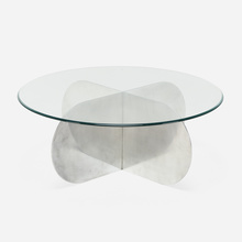 Appraisal: Modern COFFEE TABLE polished steel glass h dia in cm