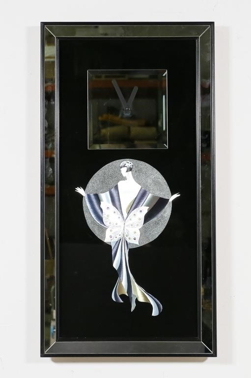 Appraisal: Erte style mirror wall clock with iridescent foil inlay of