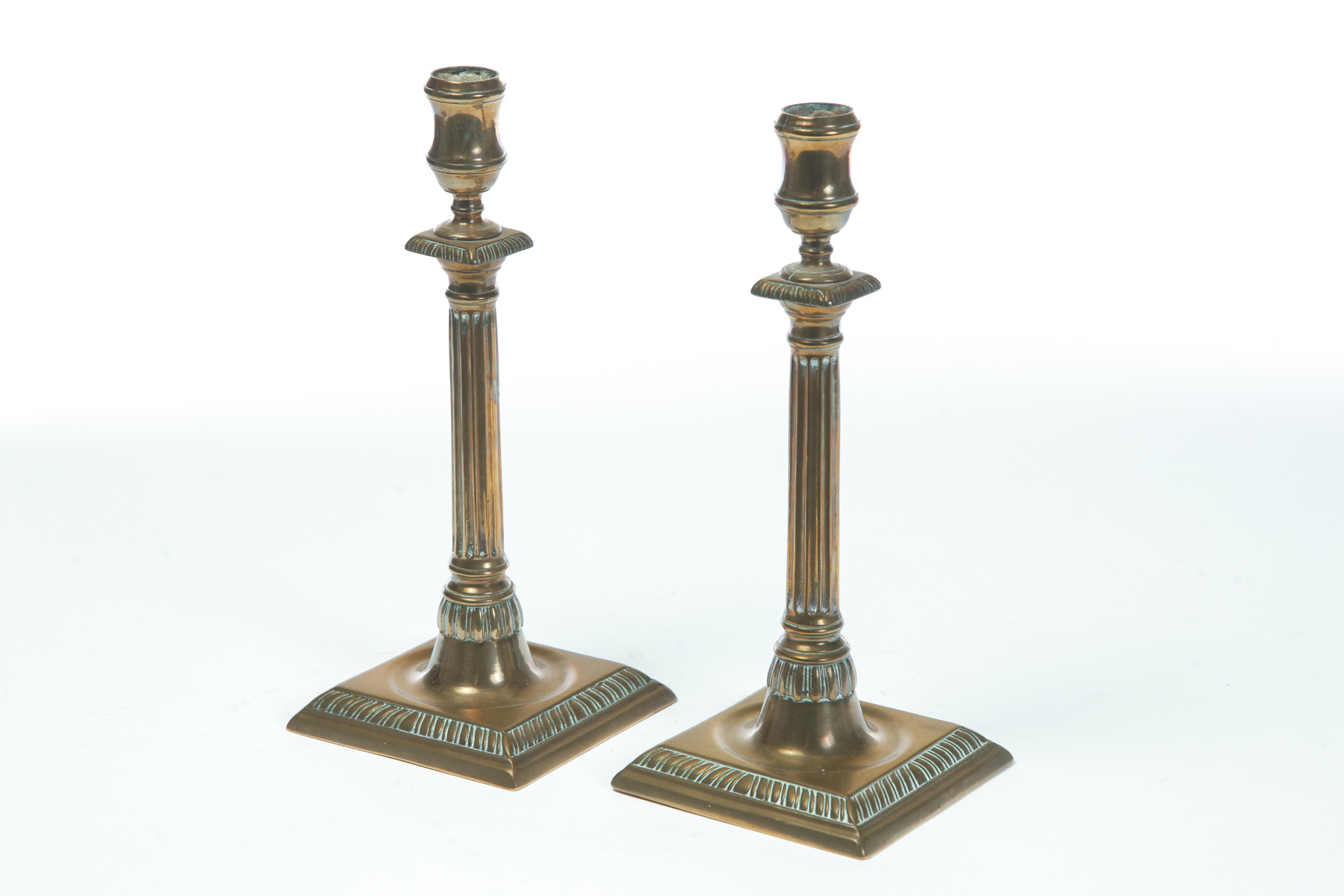 Appraisal: PAIR OF ENGLISH BRASS CANDLESTICKS Second quarter- th century Classical