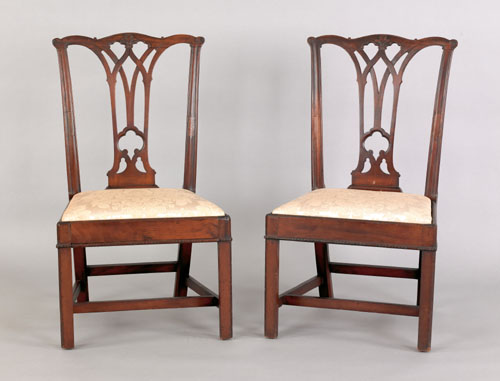 Appraisal: Pair of Delaware Valley Chippendale mahogany dining chairs ca each