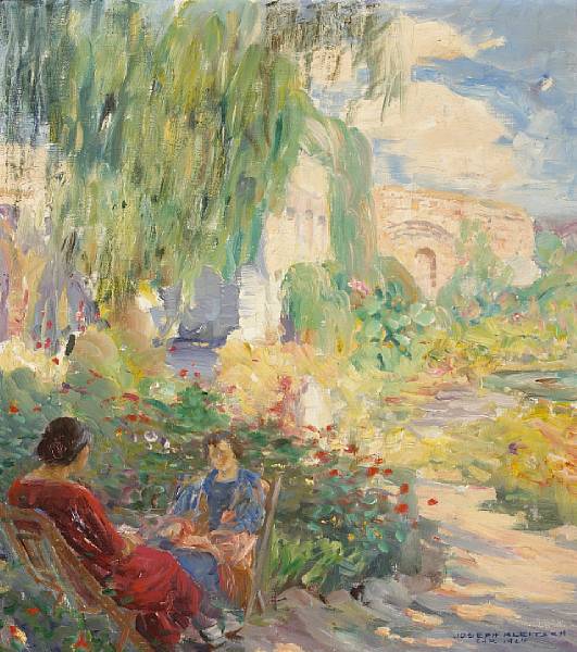 Appraisal: Joseph Kleitsch - A Conversation in a Mission Garden signed