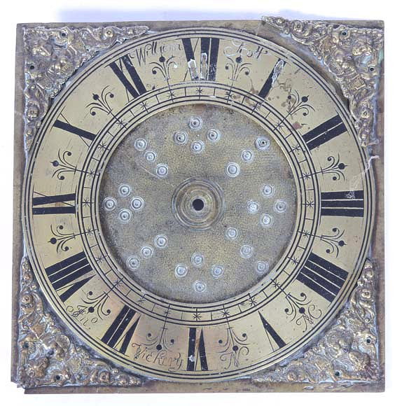 Appraisal: AN TH CENTURY BRASS SQUARE CLOCK DIAL with matted and