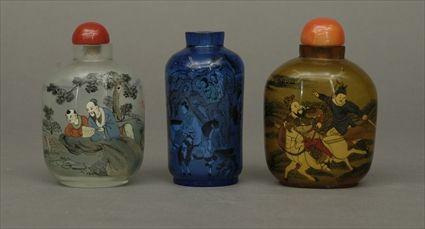 Appraisal: Three Chinese Interior-Painted Glass Snuff Bottles in to in