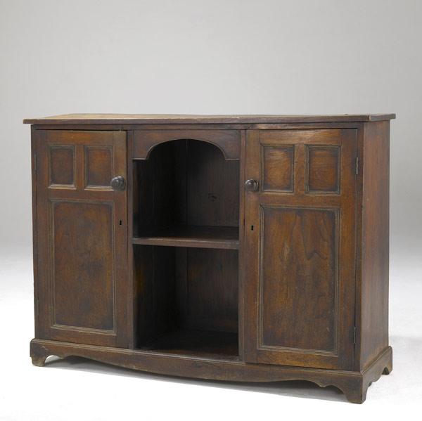 Appraisal: ENGLISH CABINET Paneled elm with arched cabinet section late th