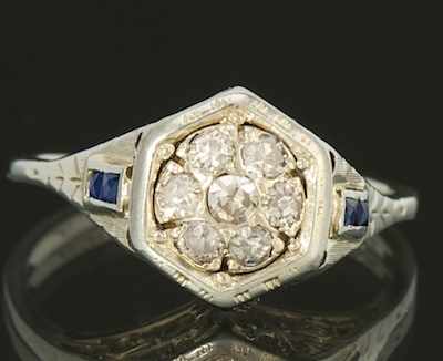 Appraisal: An Art Deco Diamond and Sapphire Ring k white gold