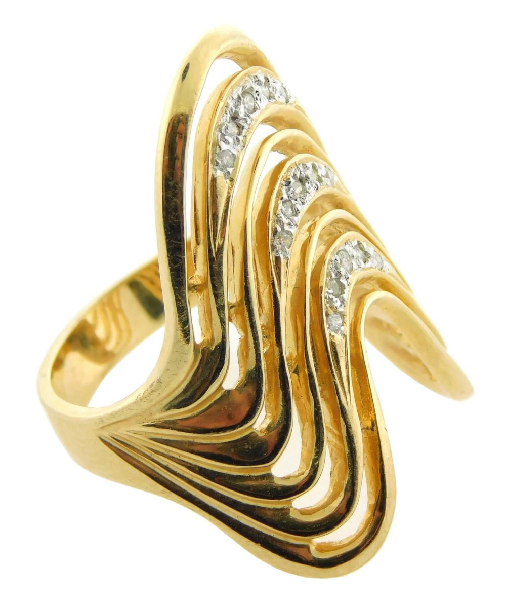 Appraisal: JEWELRY K DIAMOND WAVE RING STAMPED AND TESTED K YELLOW