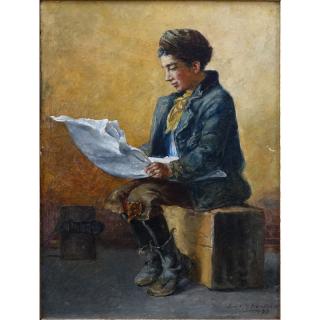 Appraisal: John Henrici American - Oil on canvas Shoe Shine Boy