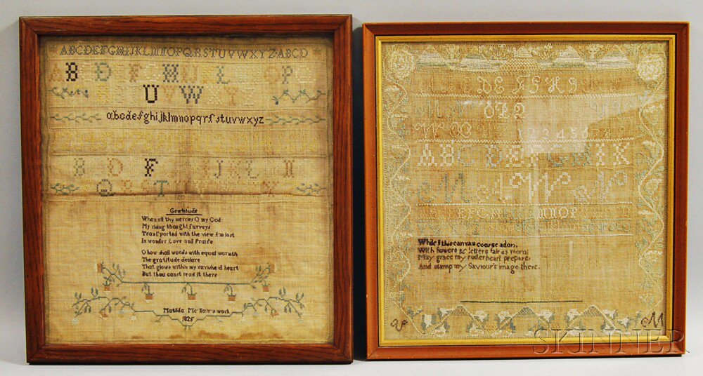 Appraisal: Two Framed Needlework Samplers early th century both wrought with