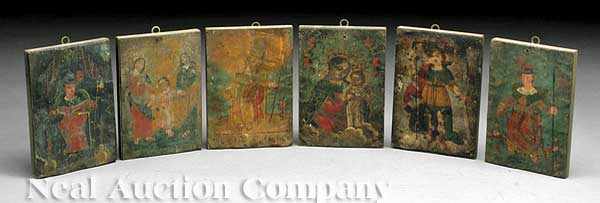 Appraisal: Six Spanish Colonial Small Retablos depicting Madonna and Child the