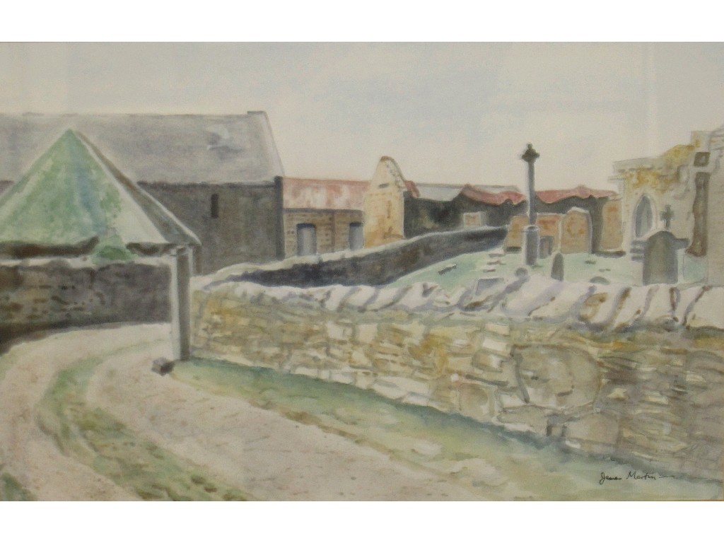 Appraisal: JAMES MACINTYRE VILLAGE SCENE WITH A CHURCHYARD Watercolour signed