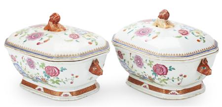 Appraisal: PAIR OF CHINESE EXPORT FAMILLE ROSE TUREENS AND COVERS TH