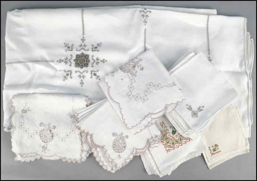 Appraisal: SUITE OF EMBROIDERED TABLE LINENS Comprised of eight napkins eight