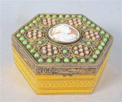 Appraisal: French gilt metal cameo and 'jewel' mounted bijouterie box th