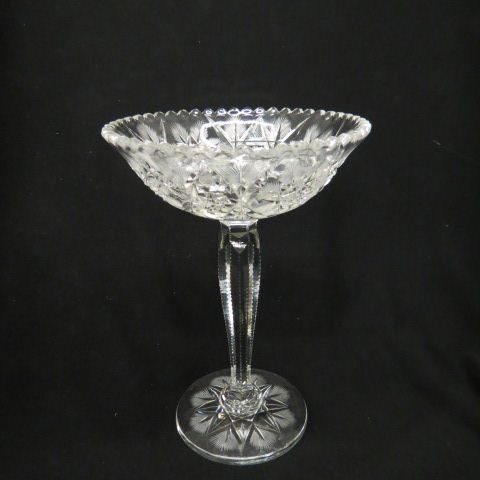 Appraisal: Cut Glass Tall Compote feather diamond star design tall