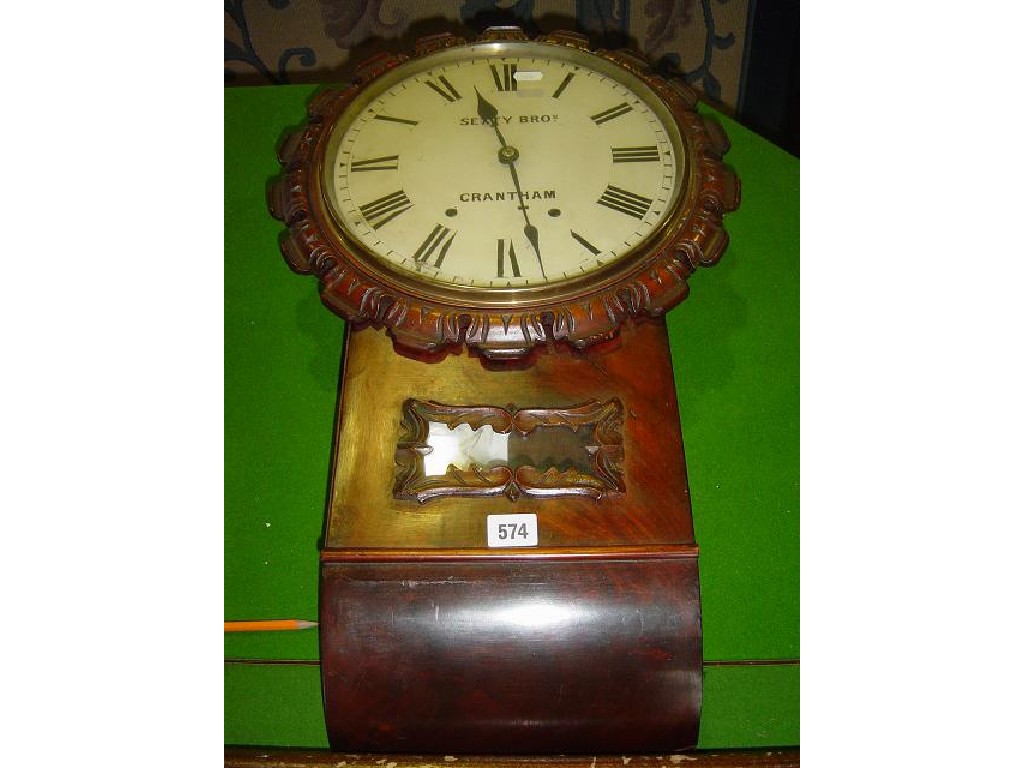 Appraisal: A mid th century mahogany drop dial wall clock the