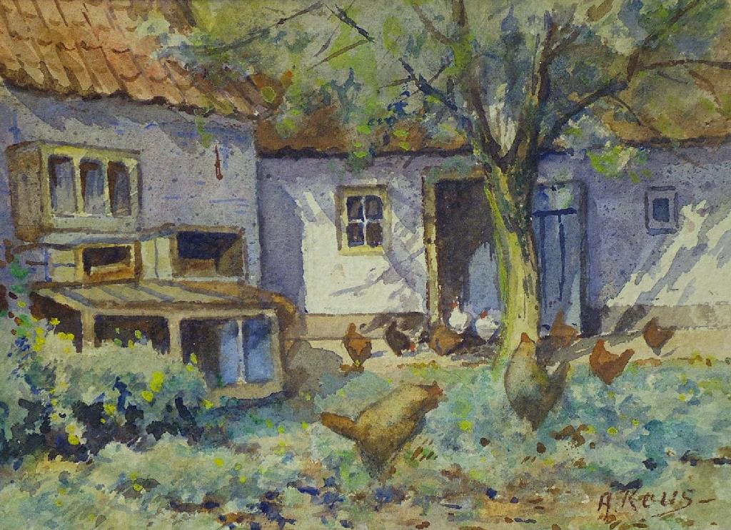 Appraisal: By Adriaan Keus - - chickens in a courtyard setting