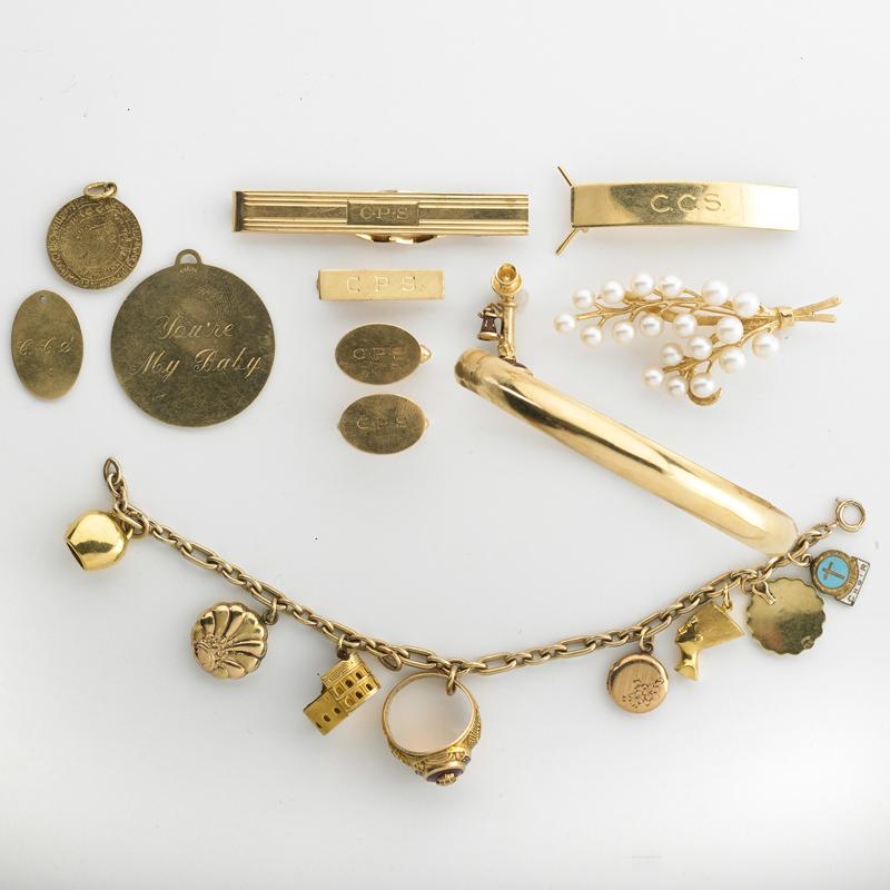 Appraisal: COLLECTION OF YELLOW GOLD CHARMS AND ACCESSORIES Condition Report Some