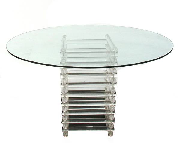 Appraisal: A contemporary lucite and glass top circular dining table height