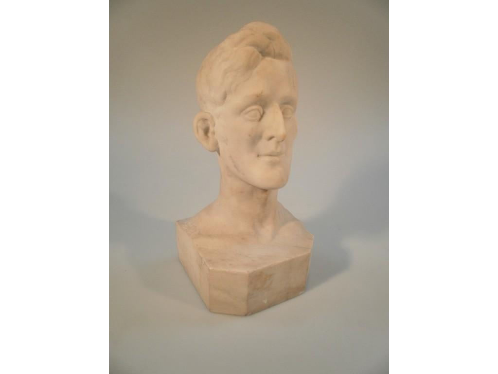 Appraisal: A thC white marble sculpture of a man's head cm