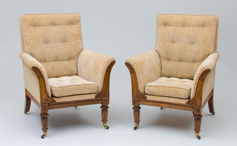 Appraisal: PAIR OF WILLIAM IV CARVED ROSEWOOD LIBRARY CHAIRS x x