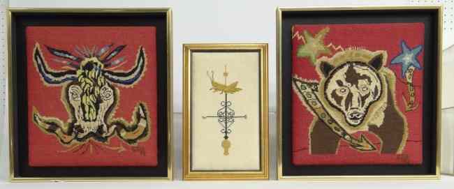 Appraisal: Lot three framed needlepoint's two initialed ''GDS ''