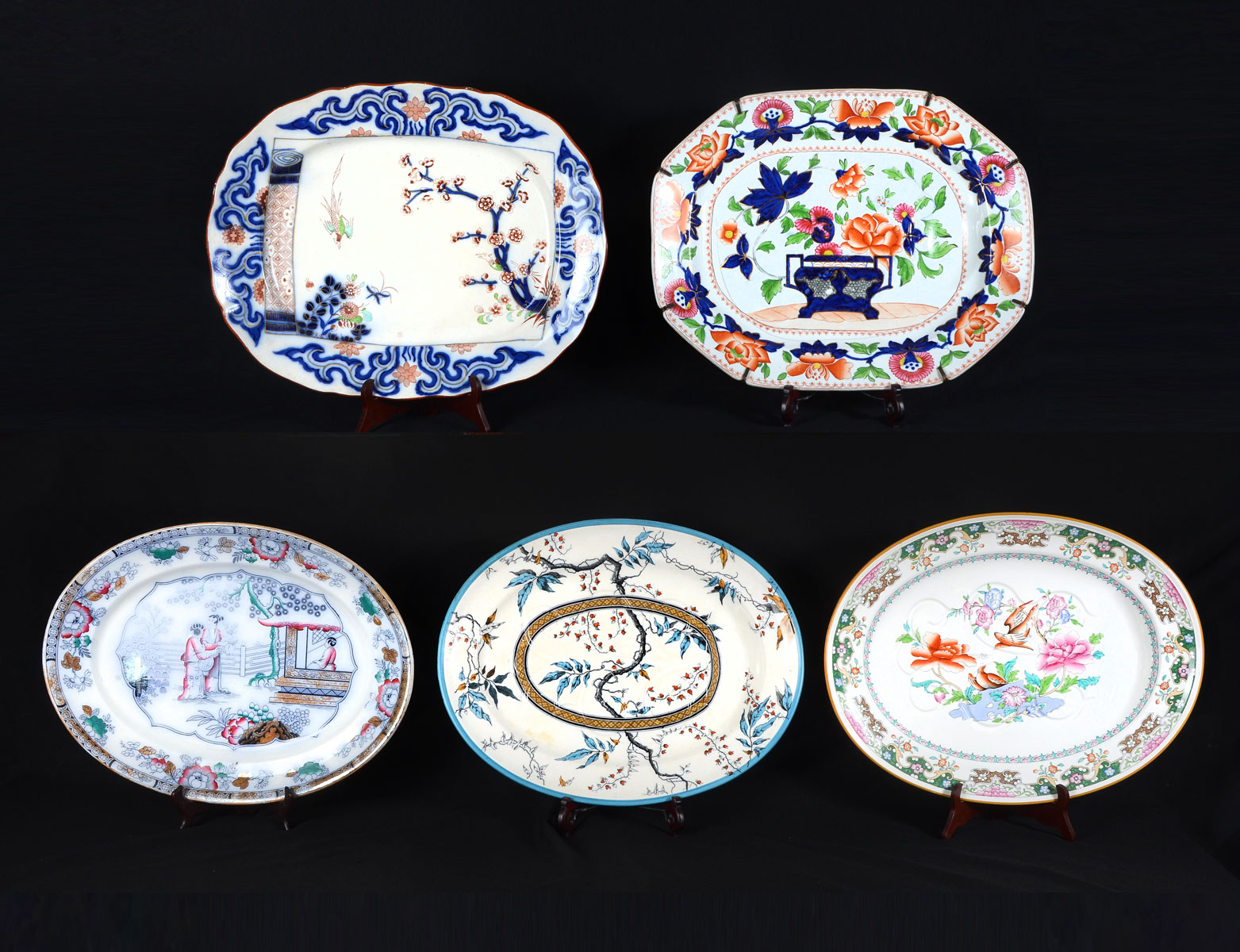 Appraisal: LARGE ENGLISH CHINOISERIE SERVING PLATTERS Comprising - B W Co