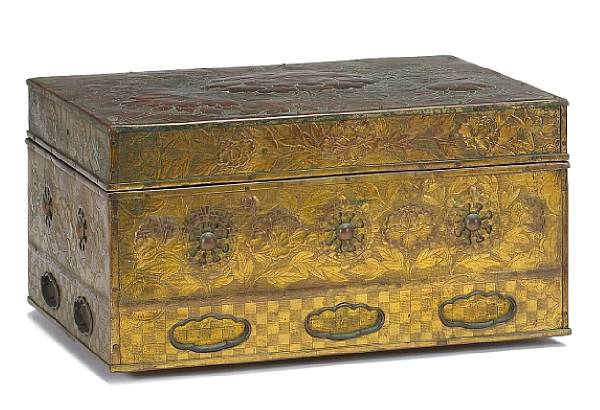 Appraisal: A gilt copper and wood sutra box and cover Edo