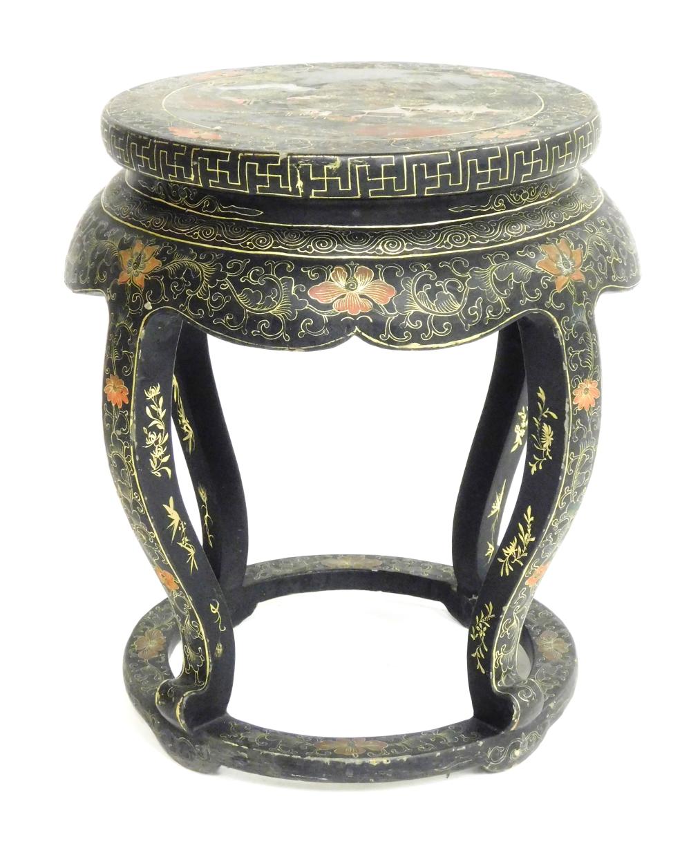 Appraisal: ASIAN Chinese lacquered stand gilded flowering scroll decoration throughout with