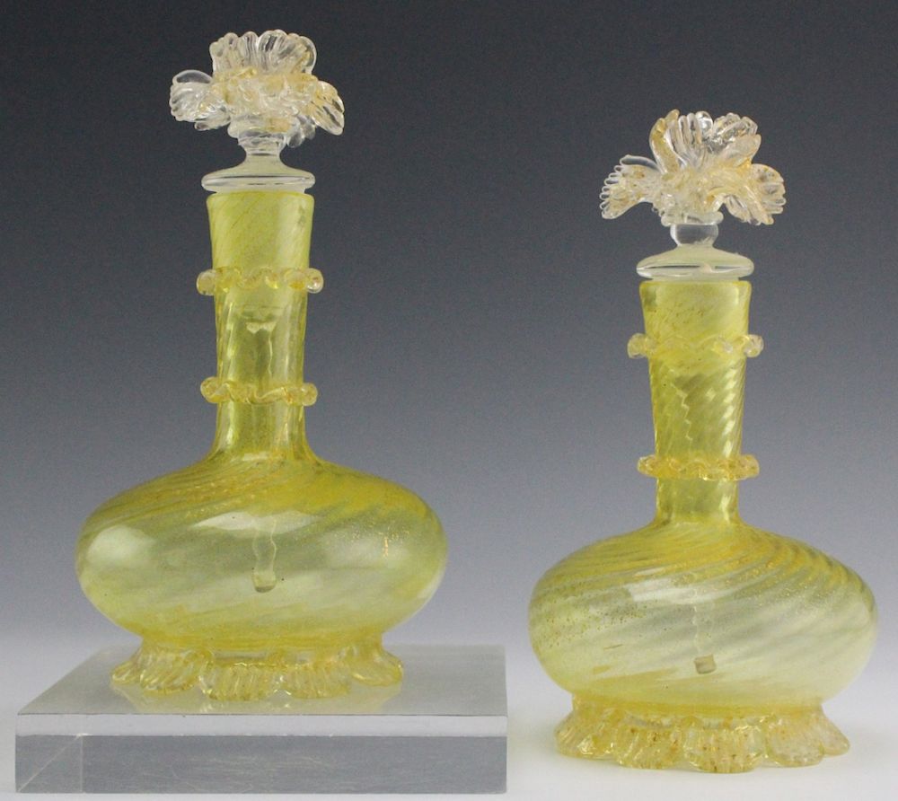 Appraisal: Venetian Murano Italian Gold Leaf Scent Bottles Pair of antique