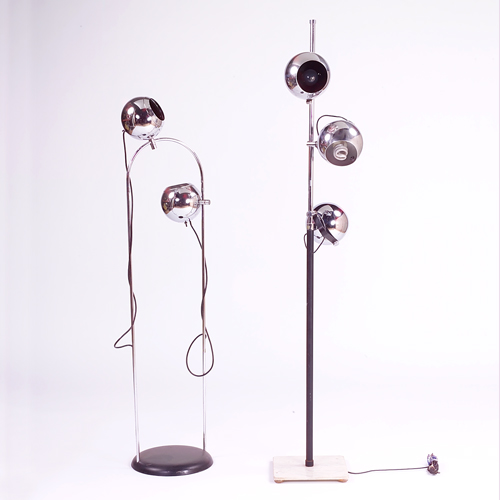 Appraisal: Two Lightolier floor lamps both with spherical chrome fixtures one