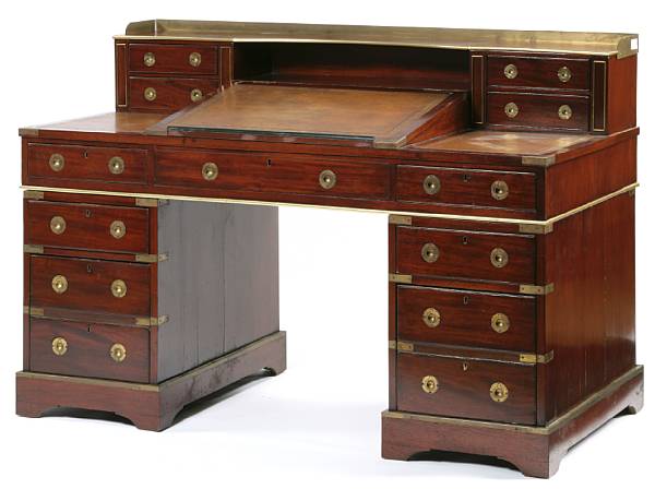 Appraisal: A Victorian mahogany and brass pedestal desk early th century