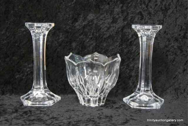 Appraisal: Large Lead Crystal Candlestick Bowl SetUnmarked and signed believed to