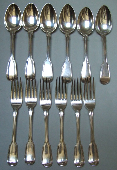 Appraisal: Silver double struck fiddle and thread pattern table flatware comprising